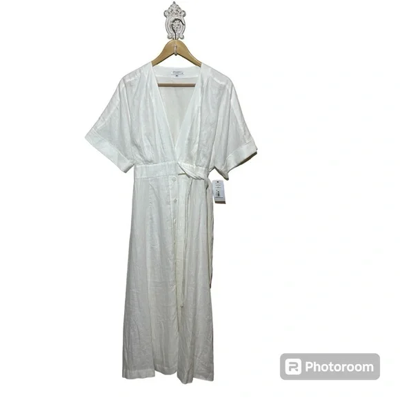 Equipment Femme White Linen Nauman Dress Size 10 NWT - Picture 6 of 11